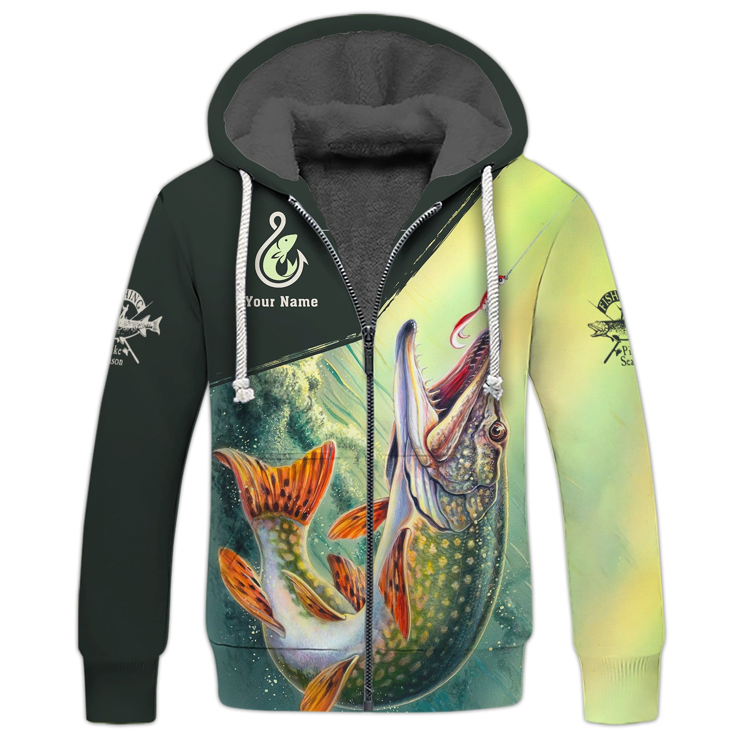 Fishing Custom Zipper Hoodie Pike Fish 3D Zipper Hoodie Fishing Lover Gift