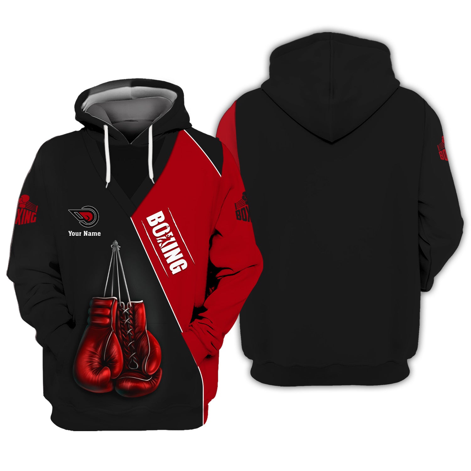 Custom Boxing Uniform Boxing Apparel Boxing Gloves 3D Zipper Hoodie Black & Red