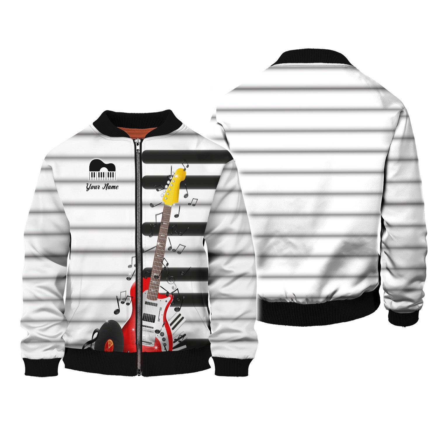 Guitar & Piano 3D Zipper Hoodie Gift For Music Lovers