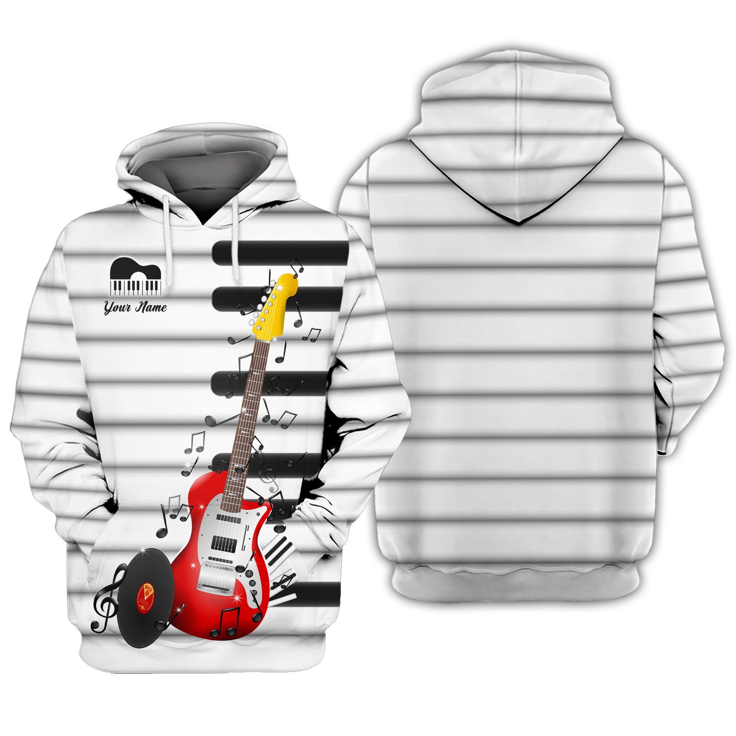 Guitar & Piano 3D Zipper Hoodie Gift For Music Lovers