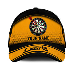 Yellow Darts Personalized Name 3D Classic Cap Gift For Darts Lovers