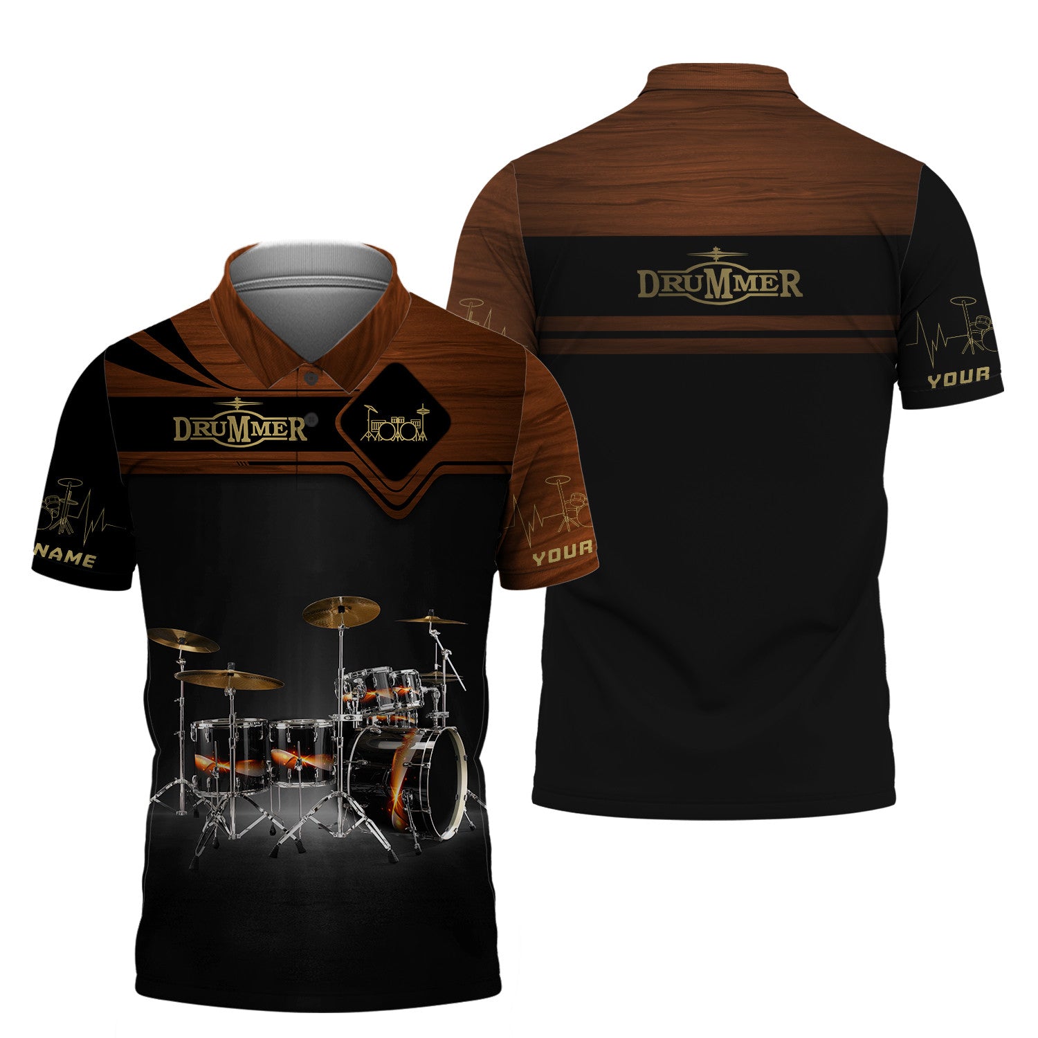 Brown Drum Set Personalized Name 3D Zipper Hoodie Gift For Drum Lovers