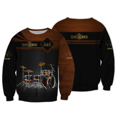 Brown Drum Set Personalized Name 3D Zipper Hoodie Gift For Drum Lovers