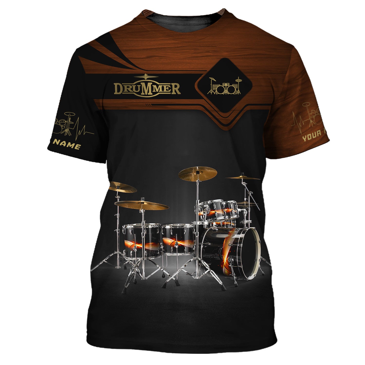 Brown Drum Set Personalized Name 3D Zipper Hoodie Gift For Drum Lovers