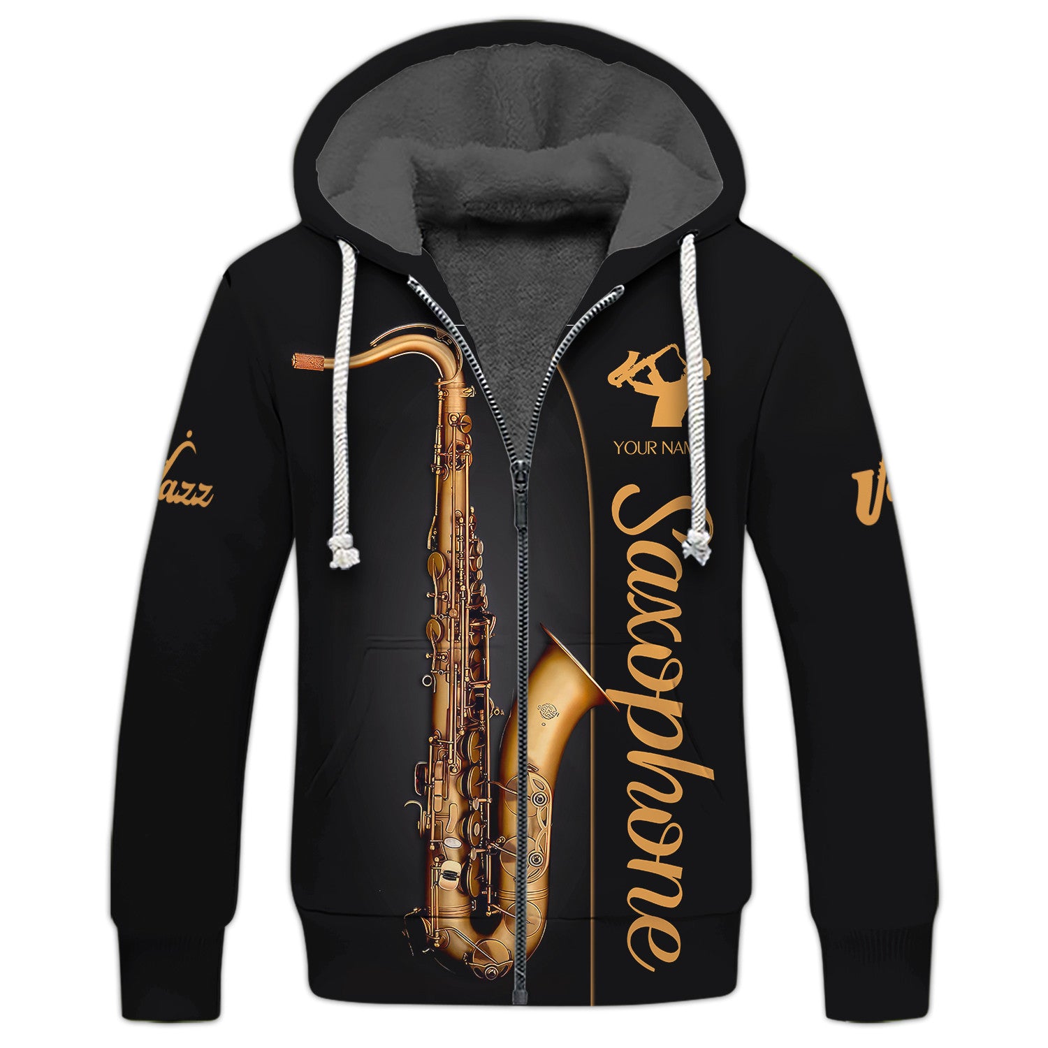 Saxophone Personalized Name 3D Zipper Hoodie Jazz Music Gift For Saxophone Lovers