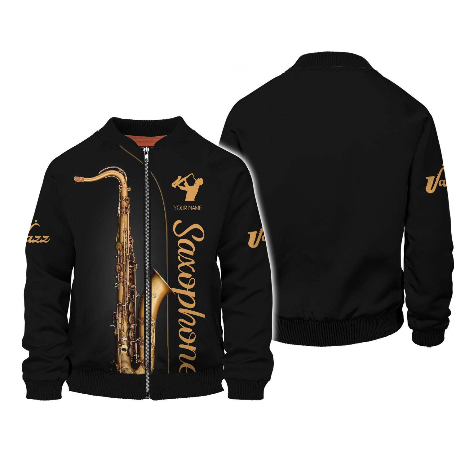 Saxophone Personalized Name 3D Zipper Hoodie Jazz Music Gift For Saxophone Lovers