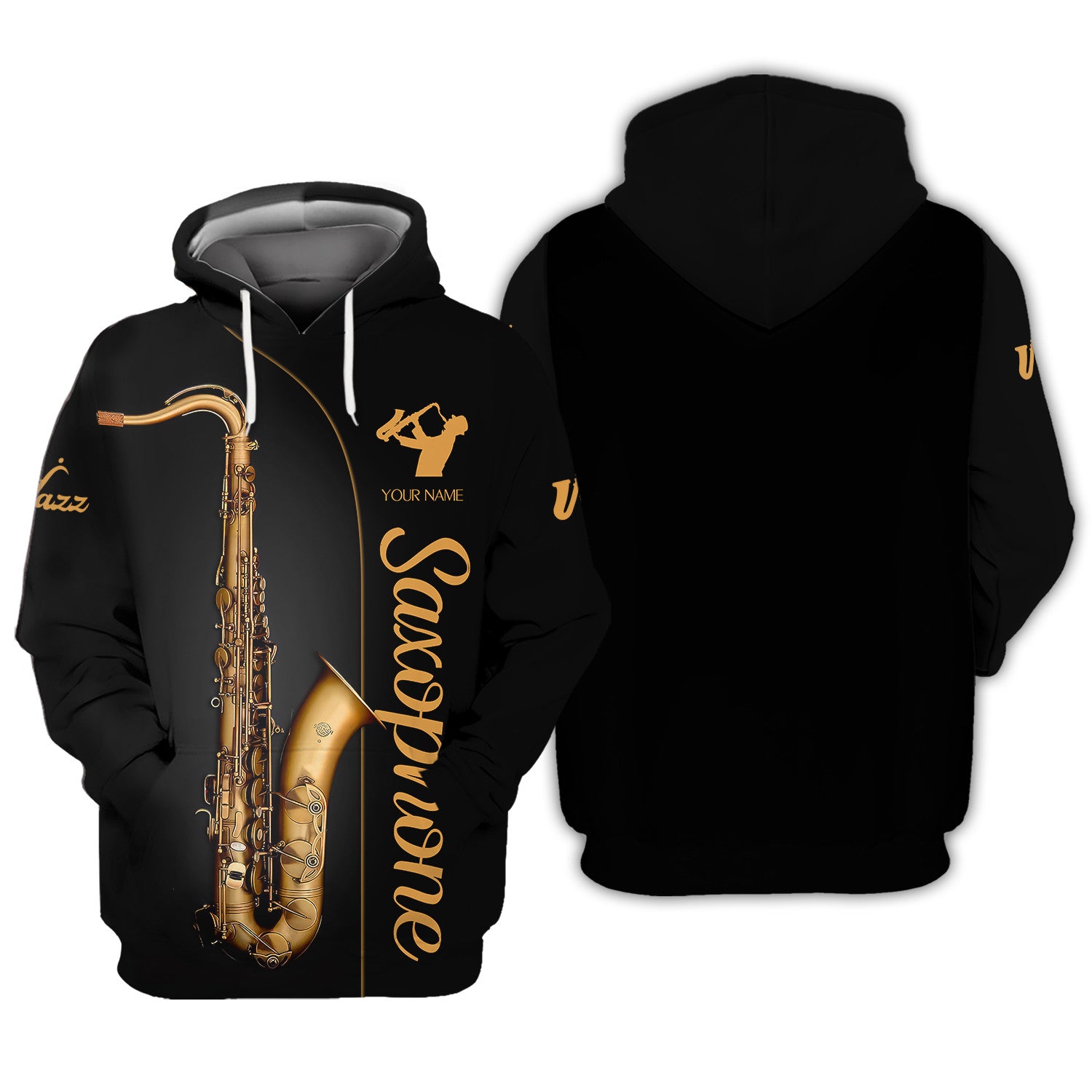 Saxophone Personalized Name 3D Zipper Hoodie Jazz Music Gift For Saxophone Lovers