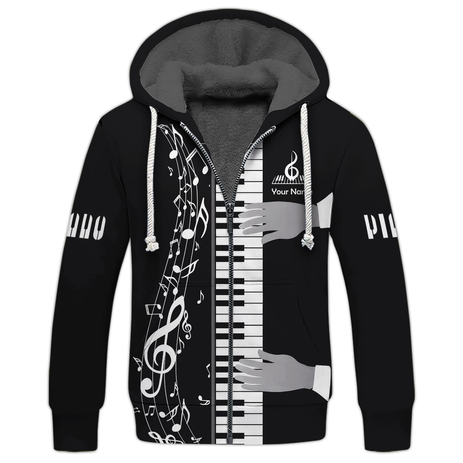 Music Note Piano Keys Custom Name 3D Zipper Hoodie Gift For Piano Lovers