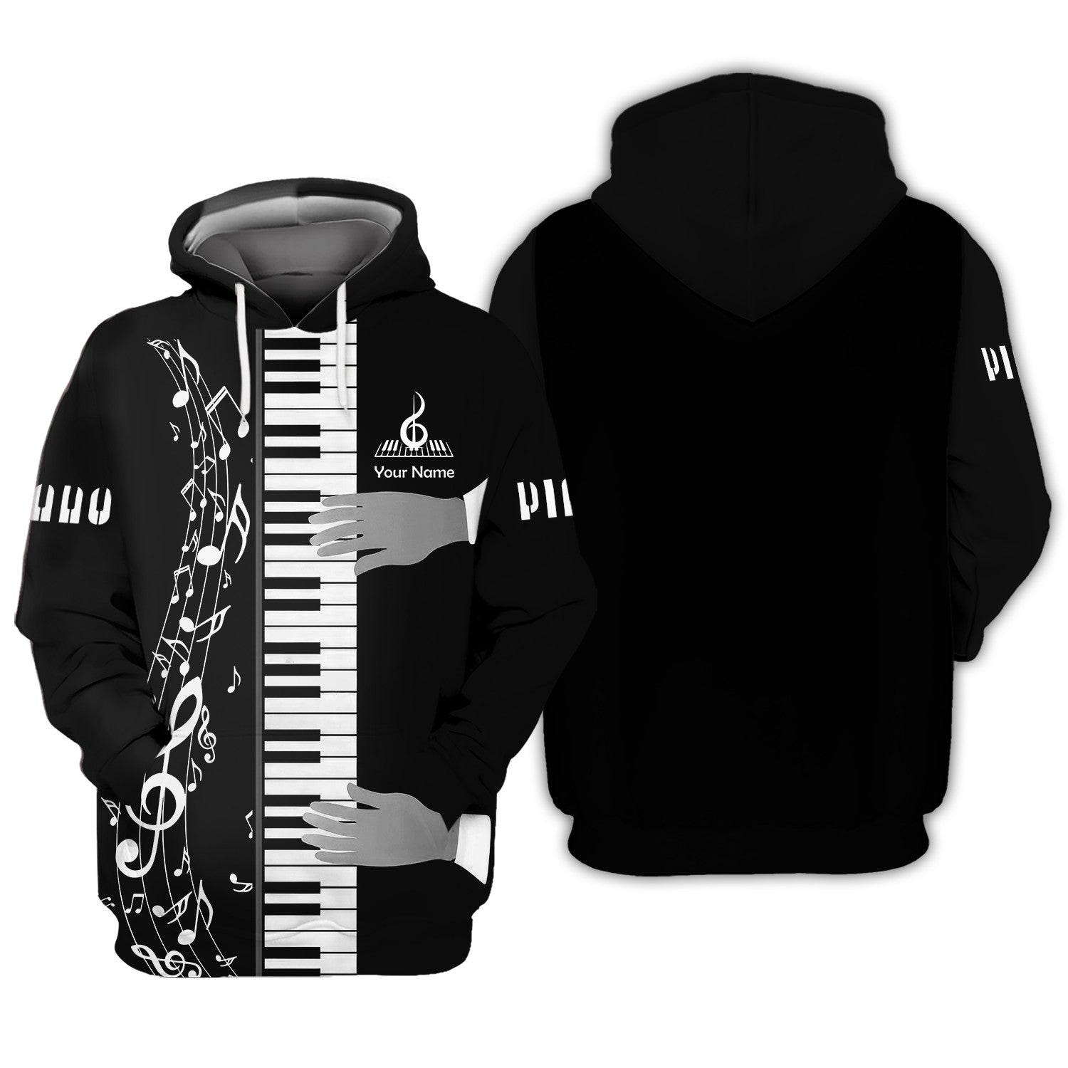 Music Note Piano Keys Custom Name 3D Zipper Hoodie Gift For Piano Lovers