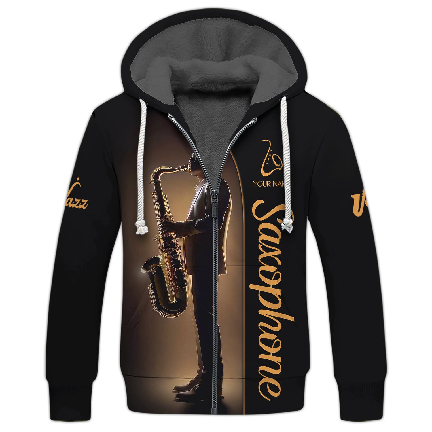 A Man Playing A Saxophone Custom Name 3D Zipper Hoodie Gift For Saxophone Lovers