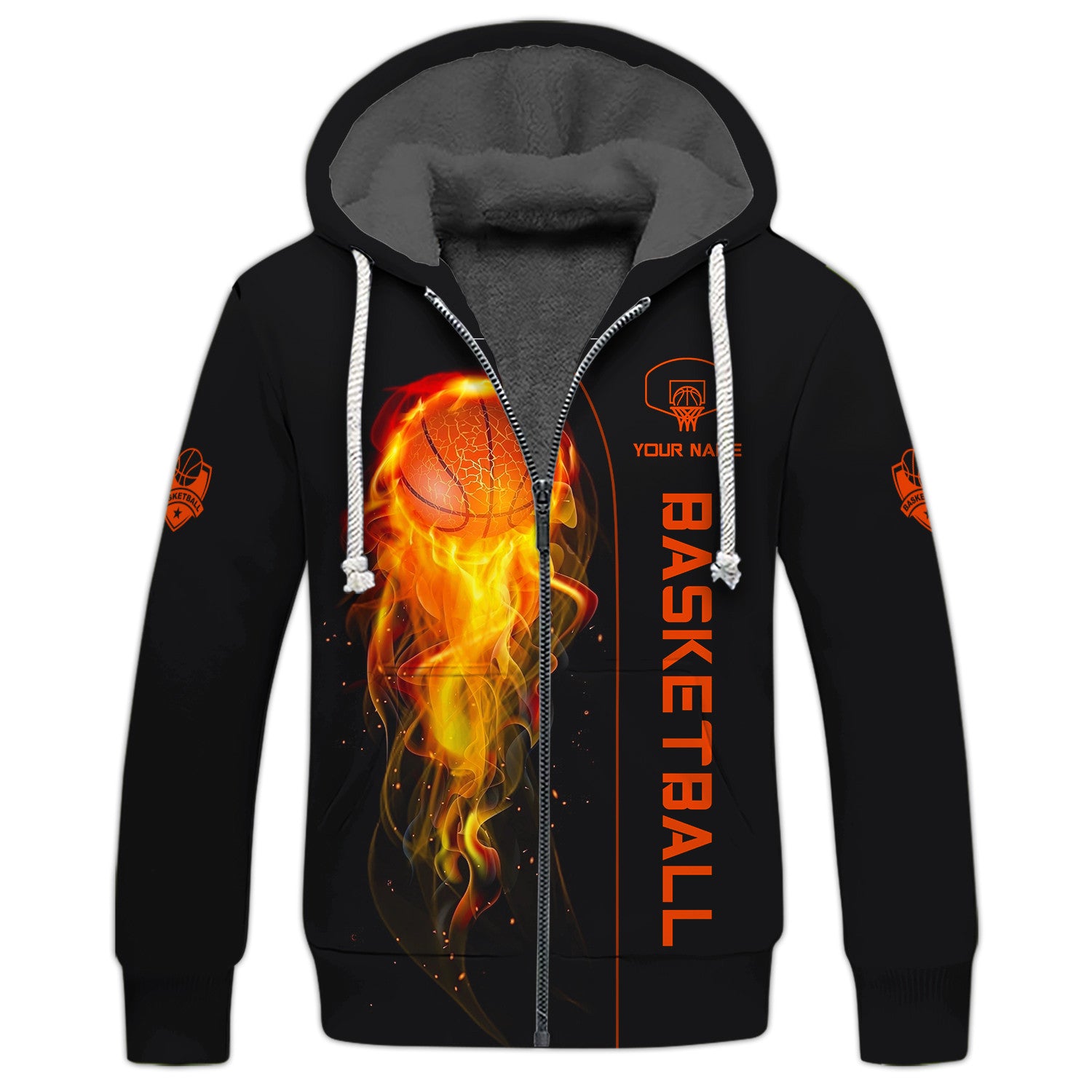 Basketball Custom Zipper Hoodie Fire Basketball 3D Zipper Hoodie