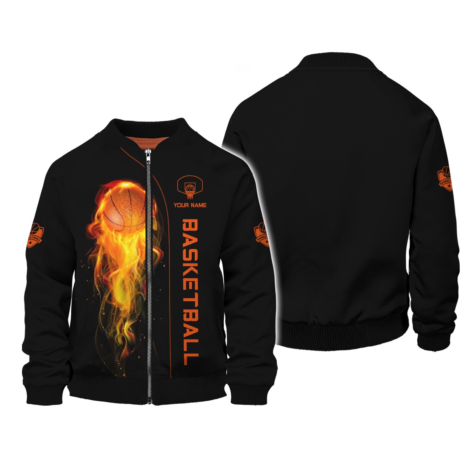 Basketball Custom Zipper Hoodie Fire Basketball 3D Zipper Hoodie