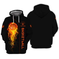 Basketball Custom Zipper Hoodie Fire Basketball 3D Zipper Hoodie