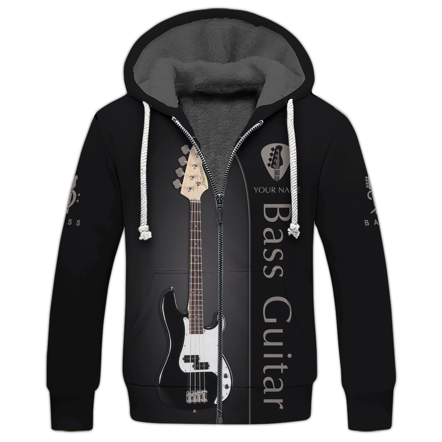 Bass Guitar Personalized Name 3D Zipper Hoodie Gift For Guitar Lovers