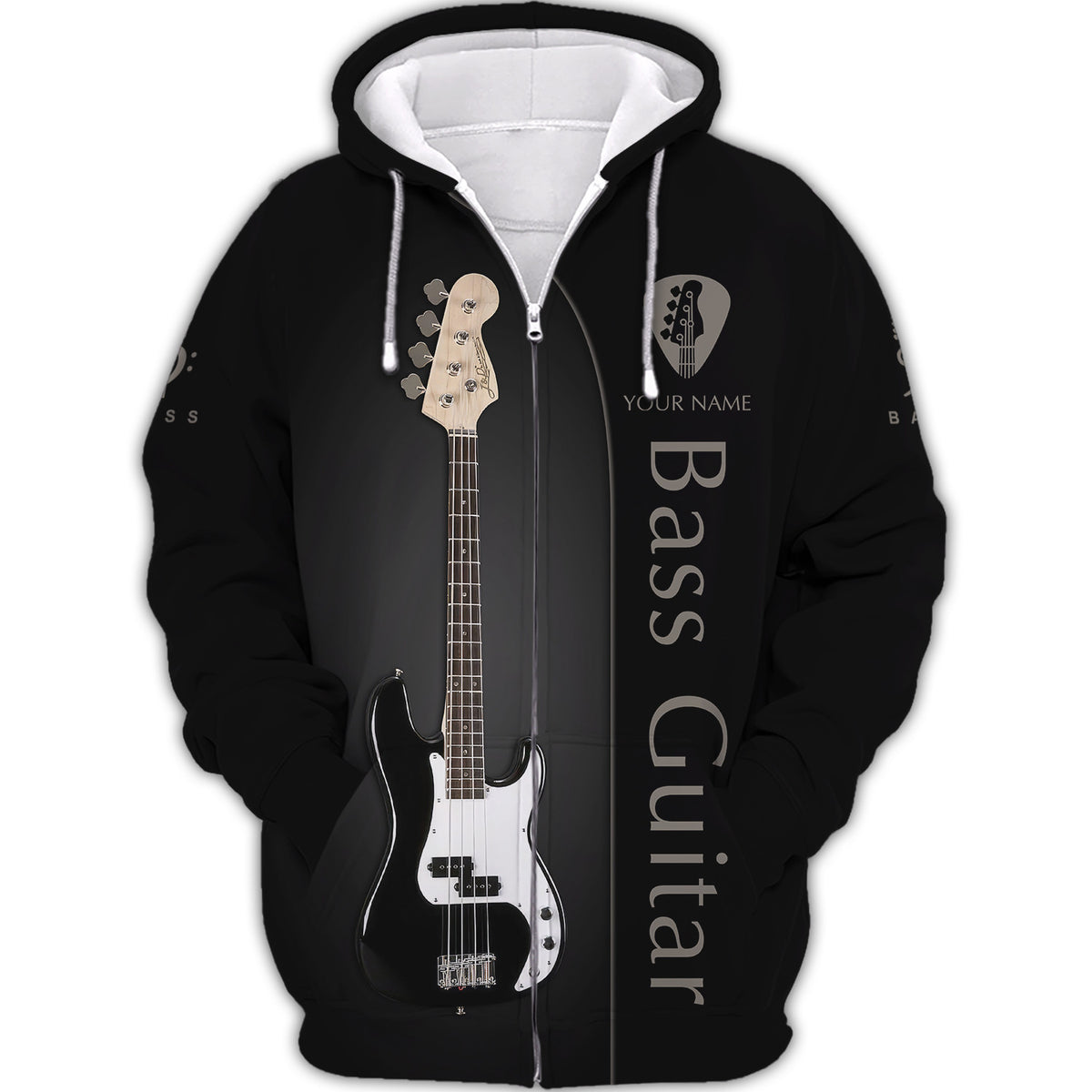 Bass Guitar Personalized Name 3D Zipper Hoodie Gift For Guitar Lovers