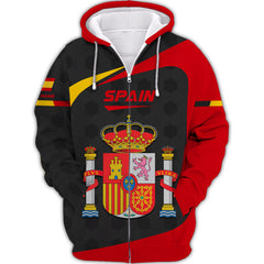 Fashion España National Flag Zipper Hoodie Spain Celebrations 3D Printing Zipper Hoodie Custom Spain Zipper Hoodie