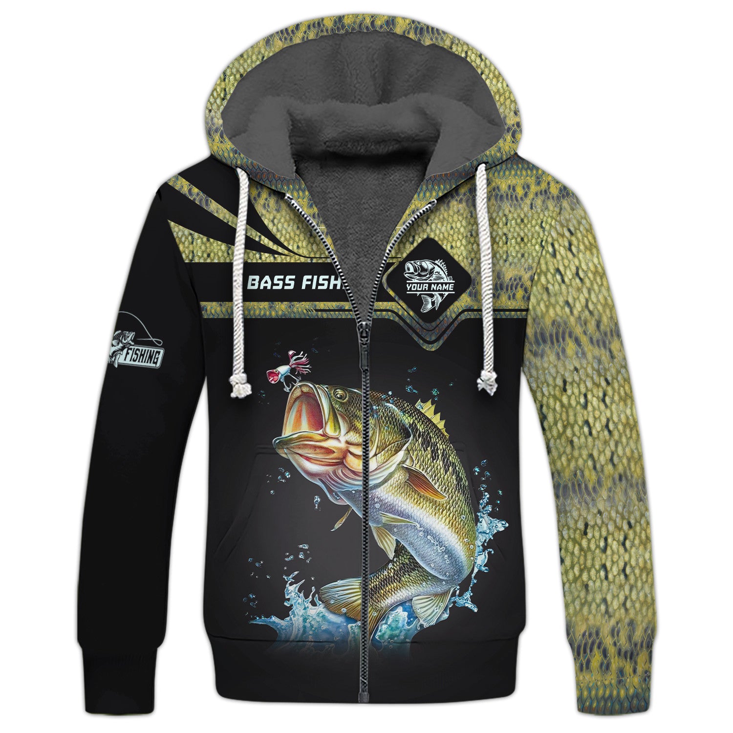 Bass Fishing Custom Name 3D Zipper Hoodie Gift For Fishing Lovers