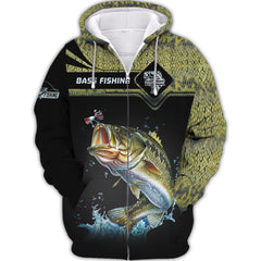 Bass Fishing Custom Name 3D Zipper Hoodie Gift For Fishing Lovers