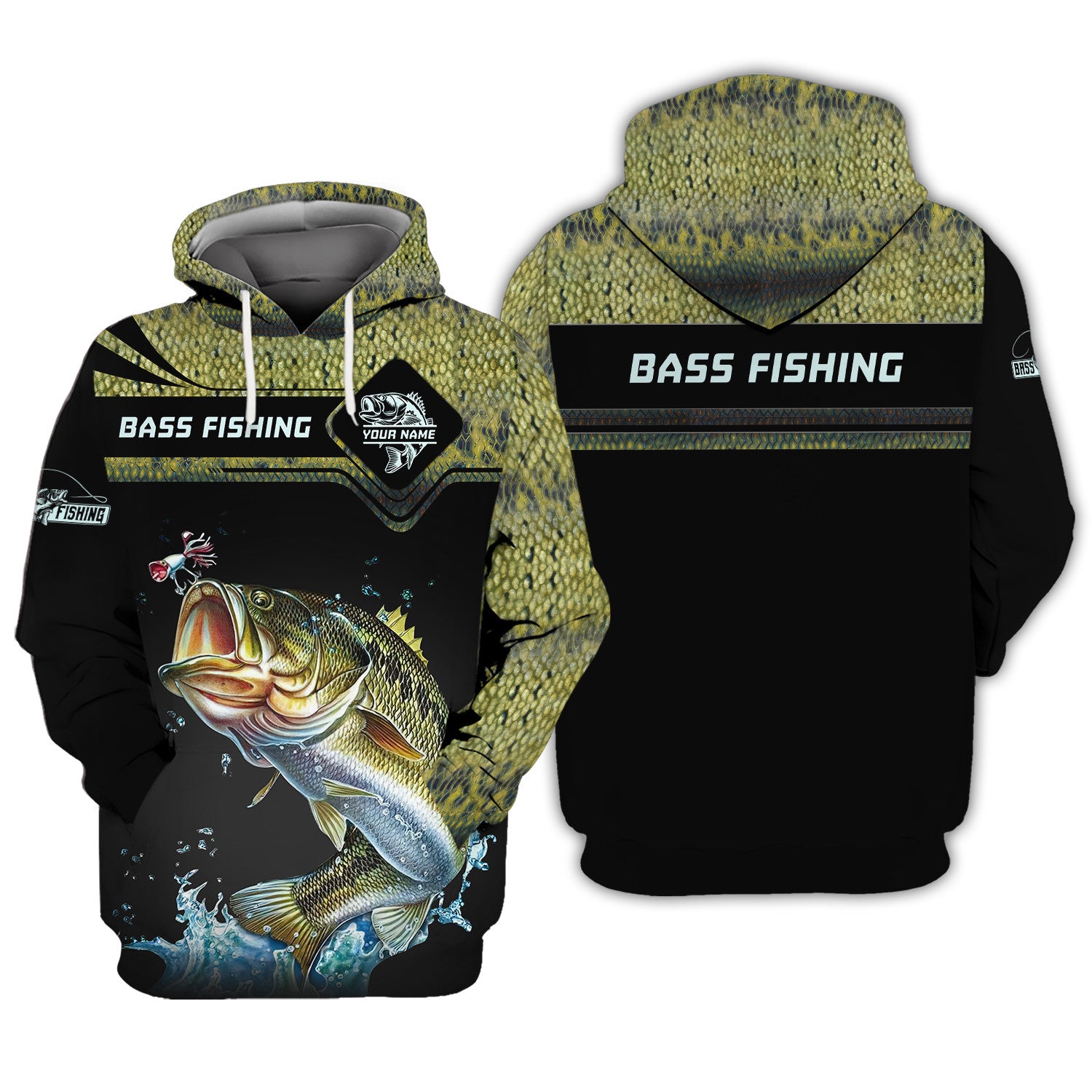 Bass Fishing Custom Name 3D Zipper Hoodie Gift For Fishing Lovers