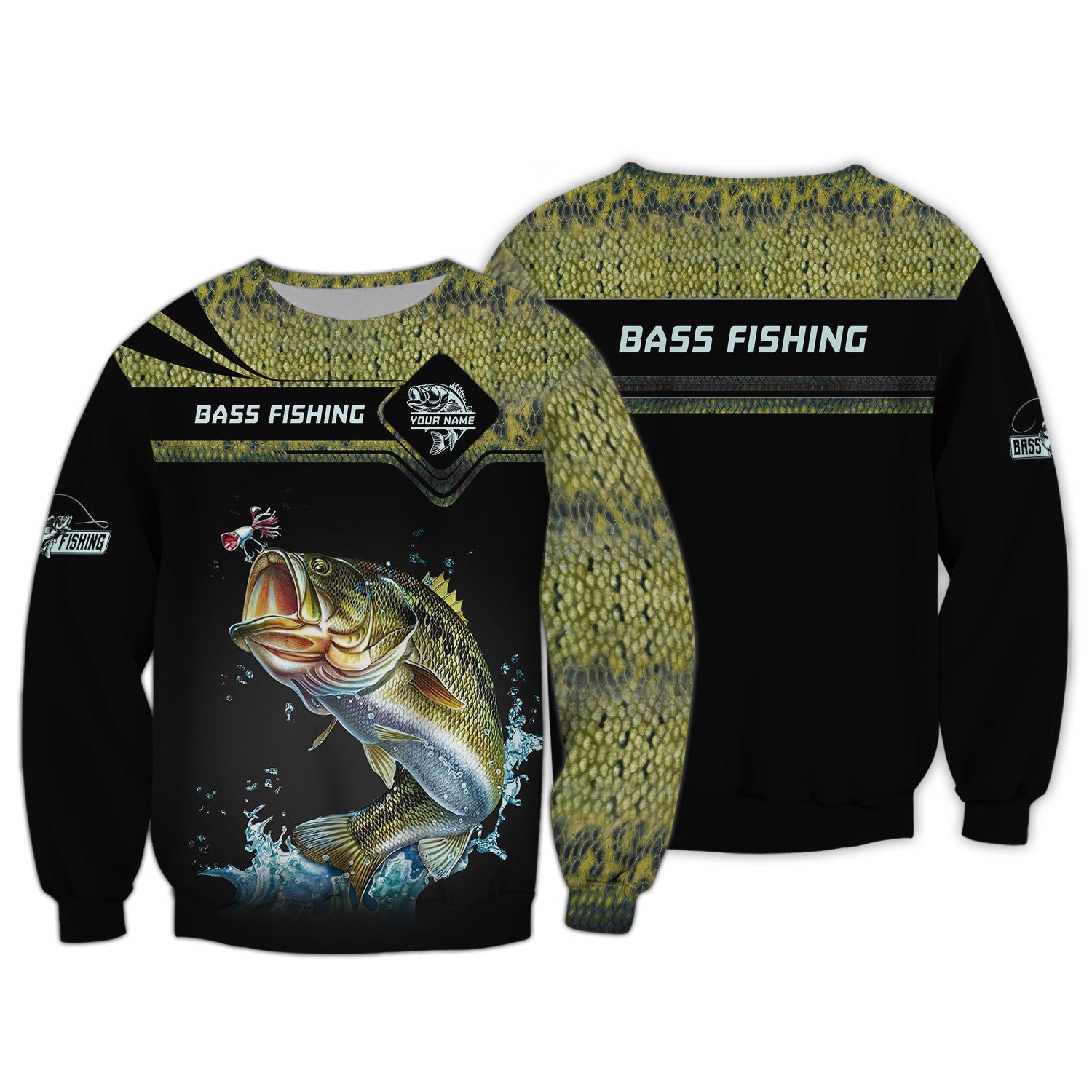 Bass Fishing Custom Name 3D Zipper Hoodie Gift For Fishing Lovers