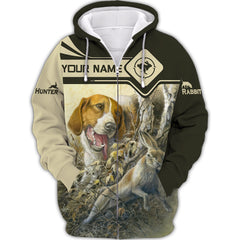 Rabbit Hunting Personalized Name 3D Zipper Hoodie Gift For Rabbit Hunting Lovers