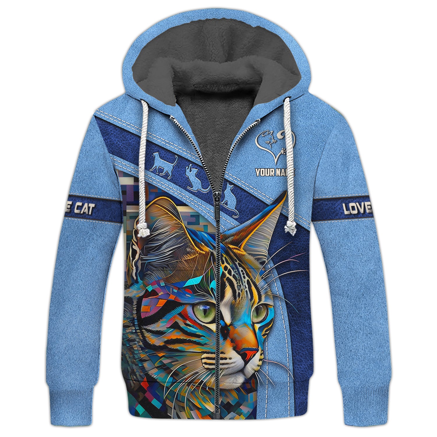 Beautiful Cat Custom Name 3D Zipper Hoodie Special Gift For Cat Lovers