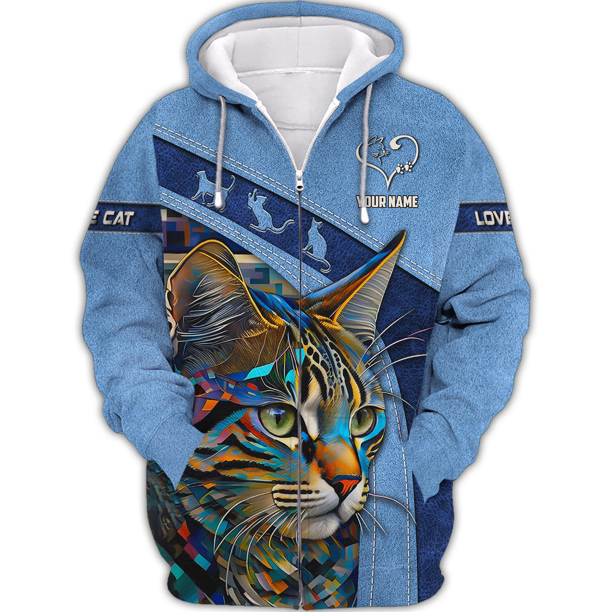 Beautiful Cat Custom Name 3D Zipper Hoodie Special Gift For Cat Lovers