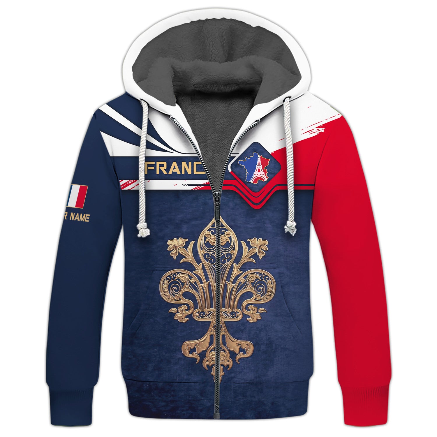 France Personalized Name 3D Zipper Hoodie Custom Gift For France Lovers