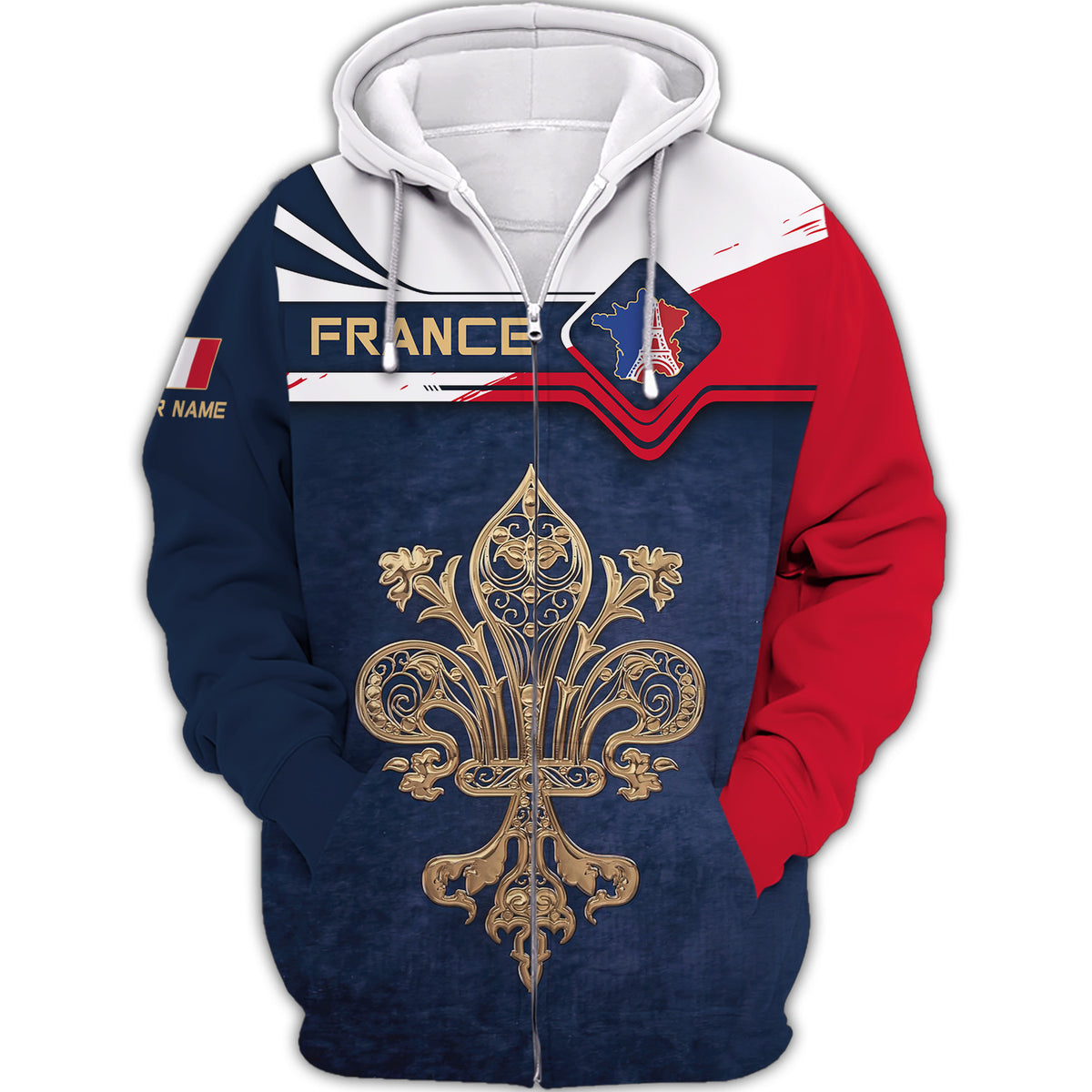 France Personalized Name 3D Zipper Hoodie Custom Gift For France Lovers