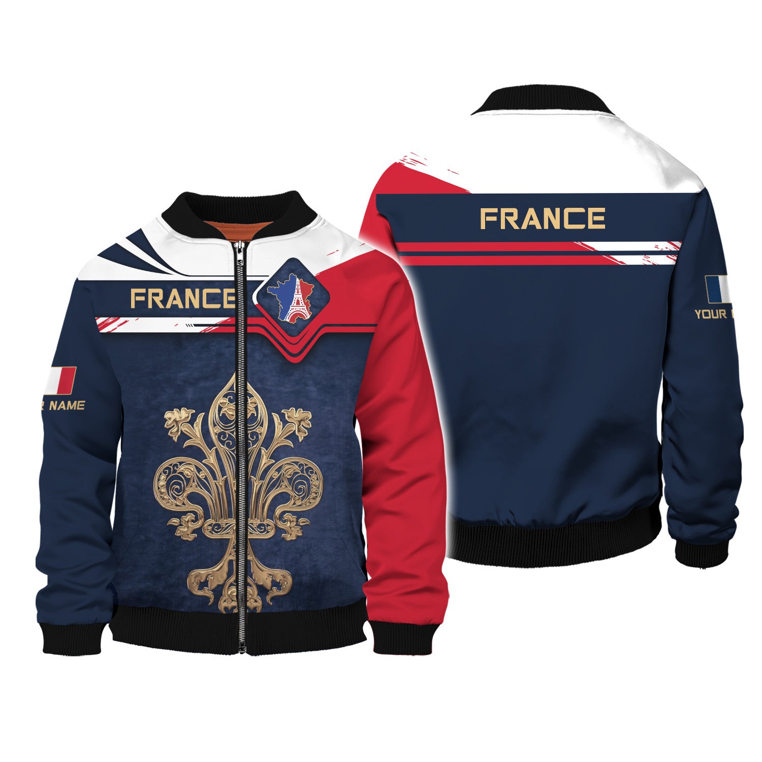 France Personalized Name 3D Zipper Hoodie Custom Gift For France Lovers