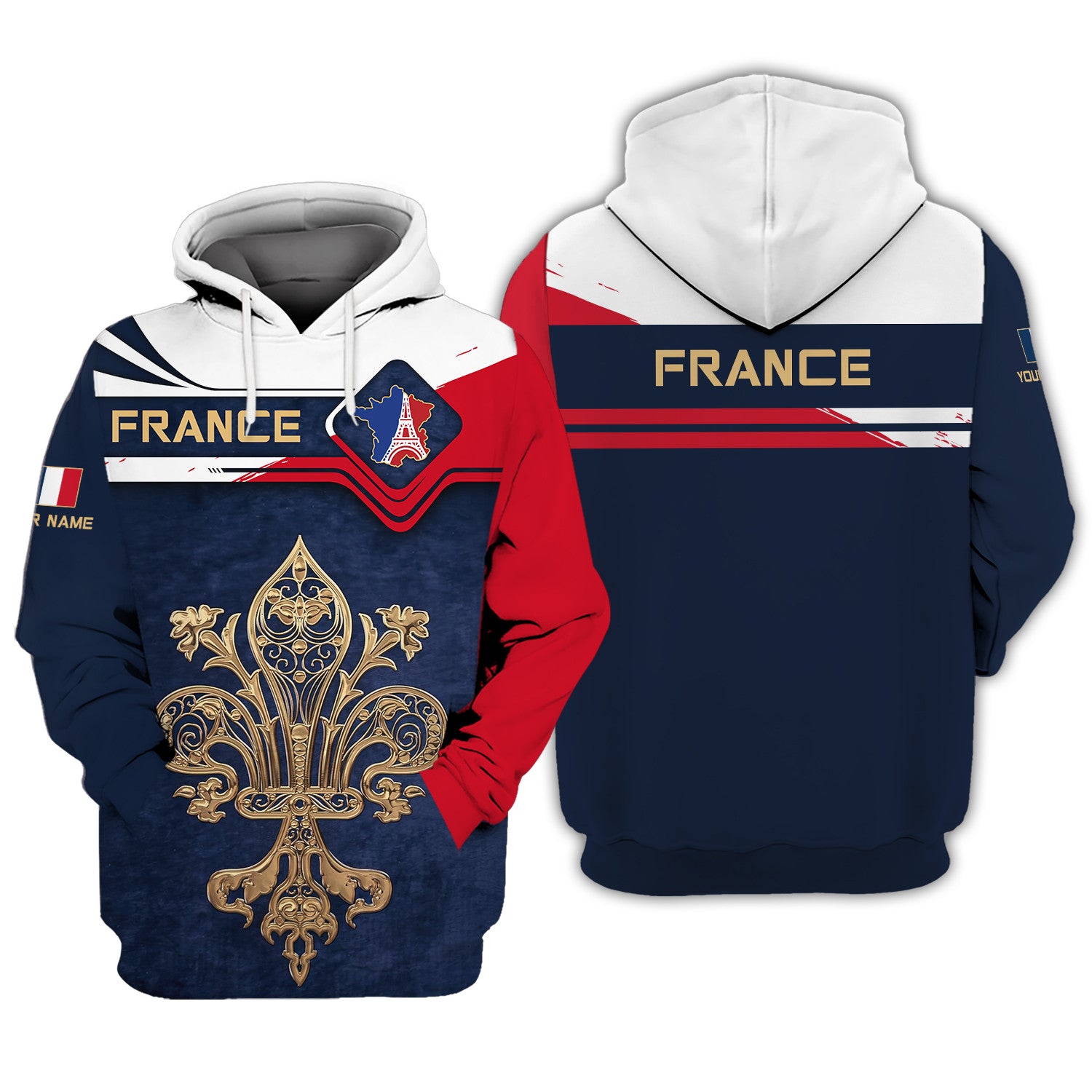 France Personalized Name 3D Zipper Hoodie Custom Gift For France Lovers