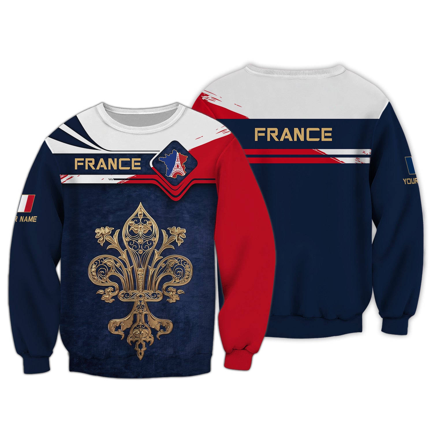 France Personalized Name 3D Zipper Hoodie Custom Gift For France Lovers