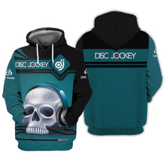 Music Skull Disc Jockey Personalized Name 3D DJs Zipper Hoodie