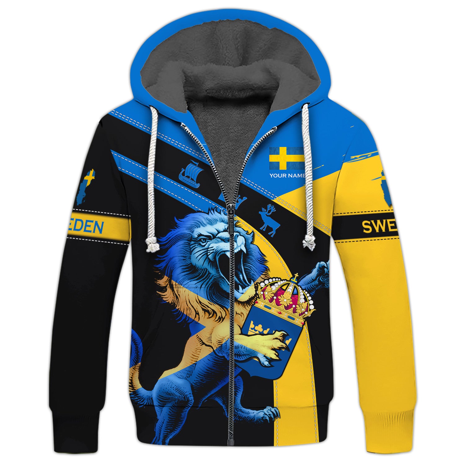 Sweden Personalized Name Zipper Hoodie Custom Gift For Sweden Lovers Sweden Lion 3D Shirts