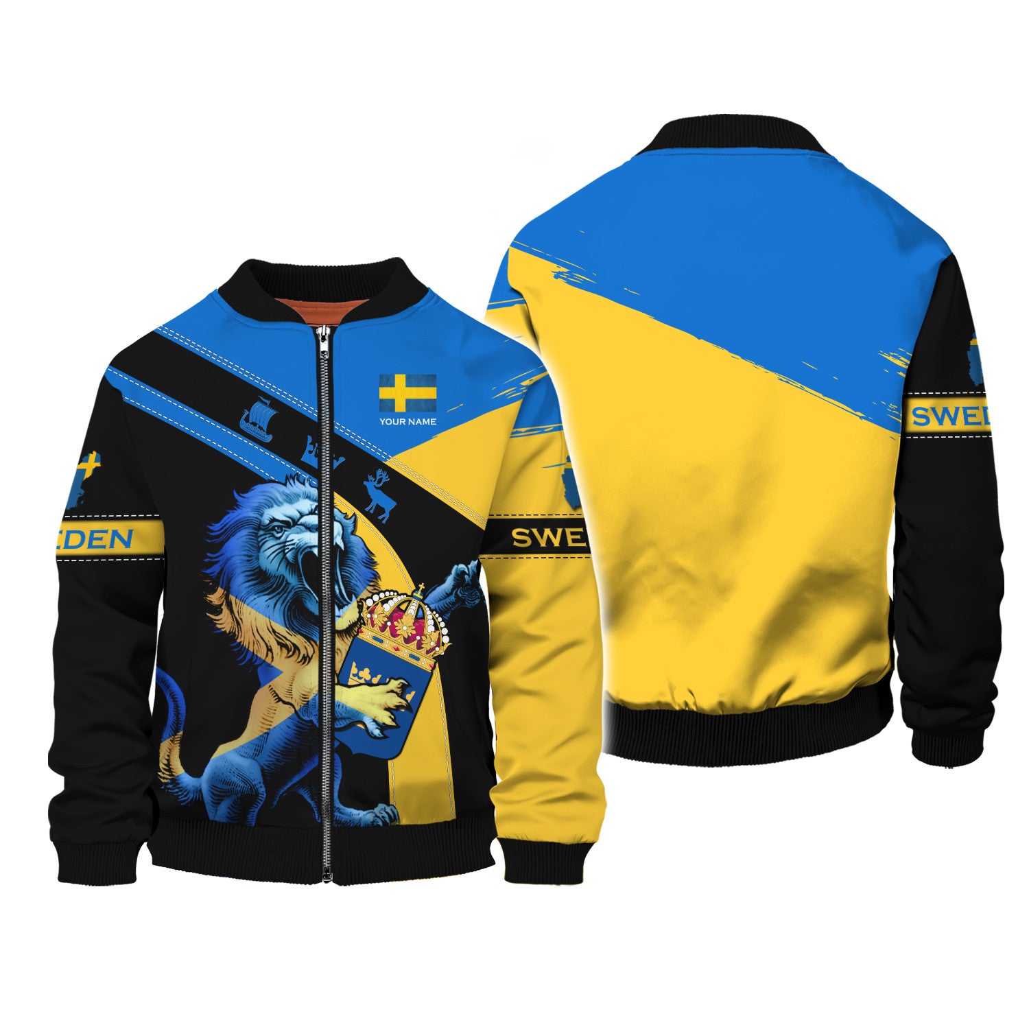 Sweden Personalized Name Zipper Hoodie Custom Gift For Sweden Lovers Sweden Lion 3D Shirts