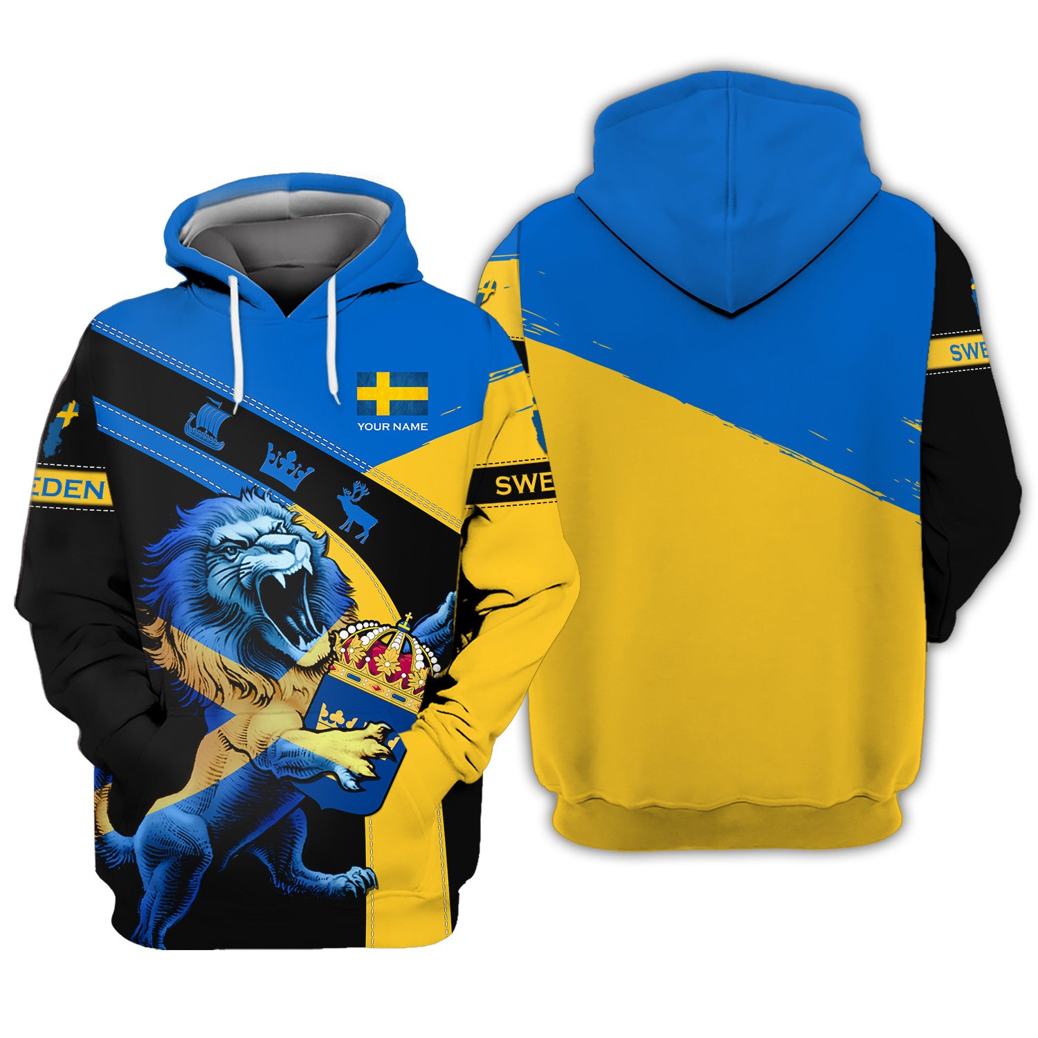 Sweden Personalized Name Zipper Hoodie Custom Gift For Sweden Lovers Sweden Lion 3D Shirts