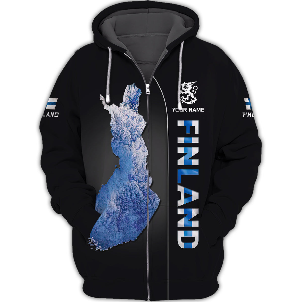 Custom Name 3D Finland Zipper Hoodie Personalized Gift For Finland Lovers