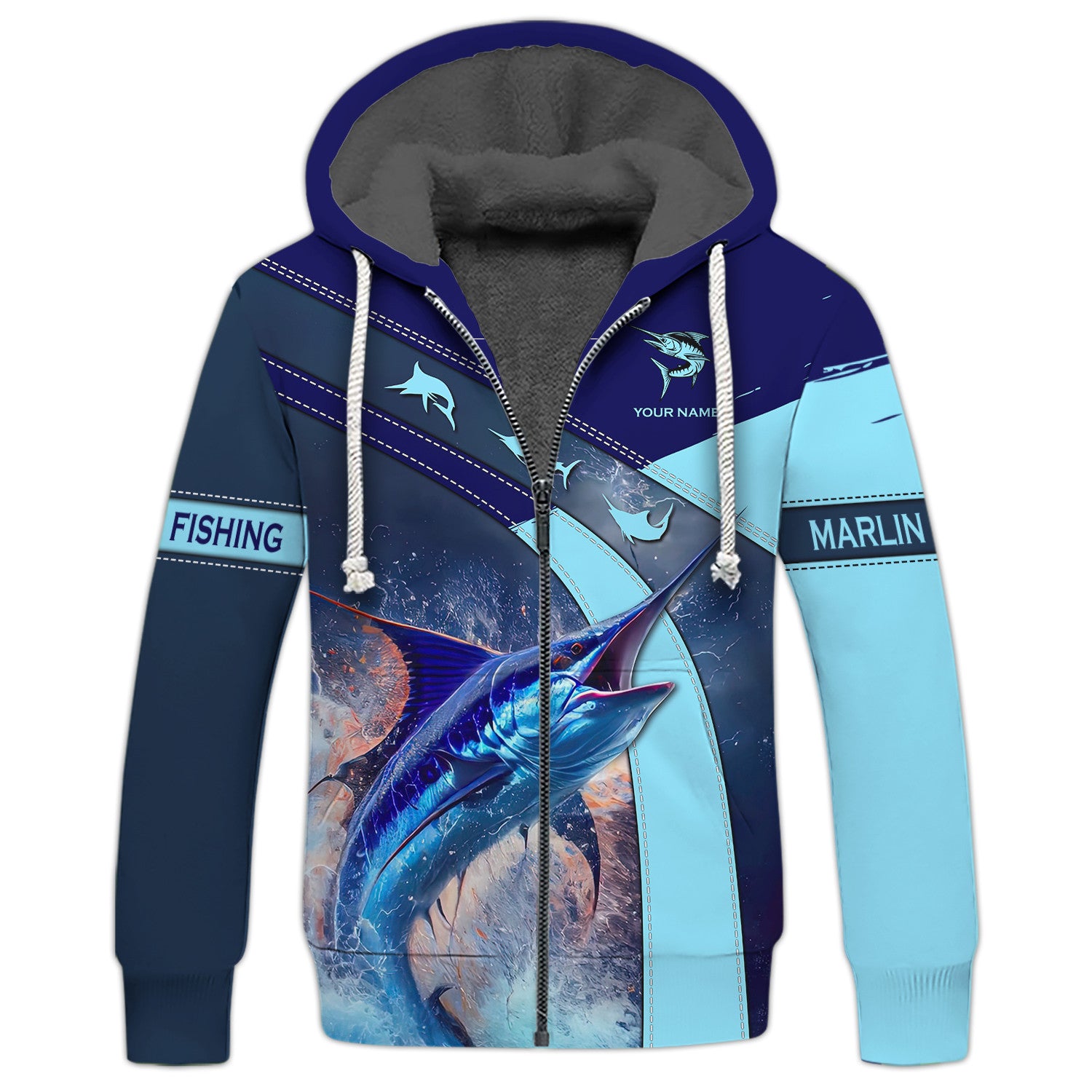 Marlin Fishing Personalized Name 3D Zipper Hoodie Custom Gift For Marlin Fising Lovers