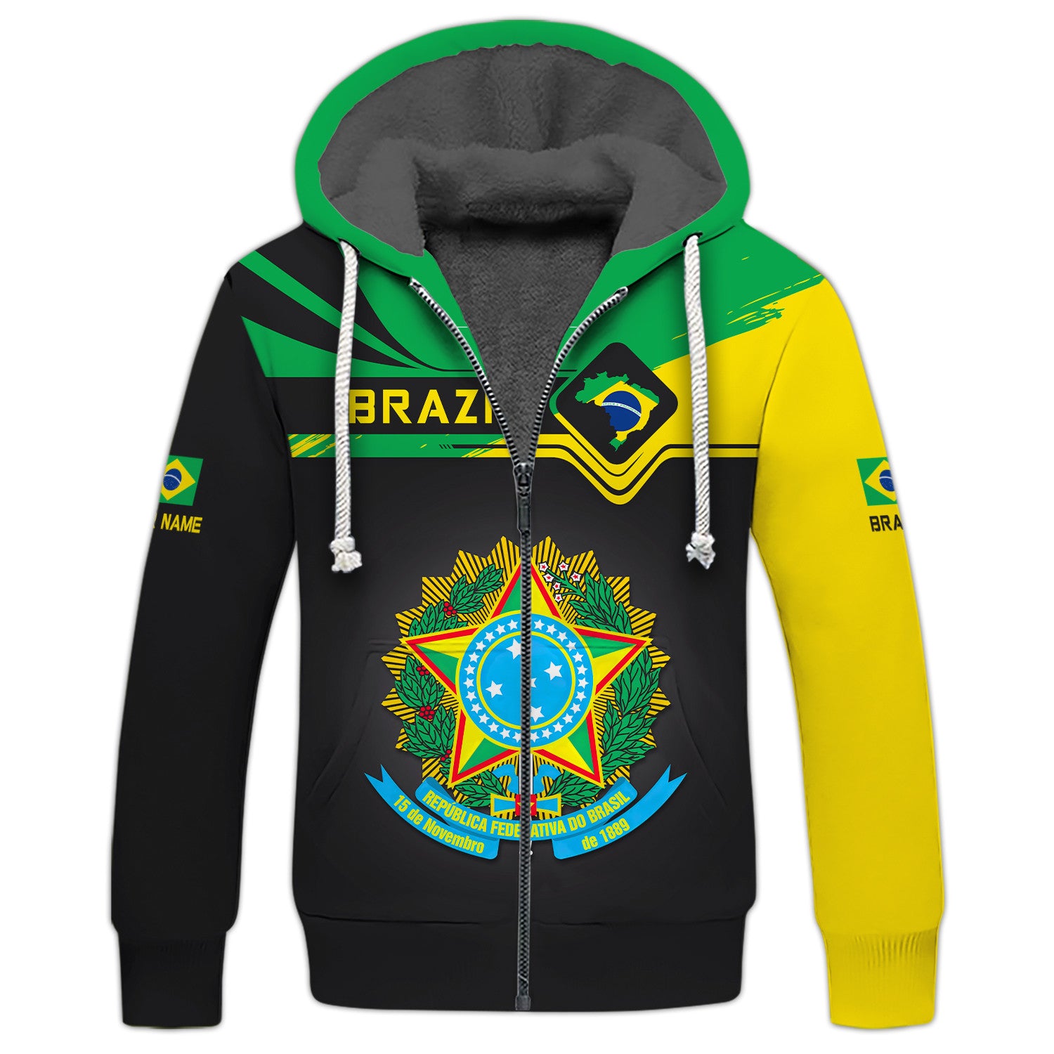 Custom Name 3D Brazil Zipper Hoodie Personalized Gift For Brazil Lovers