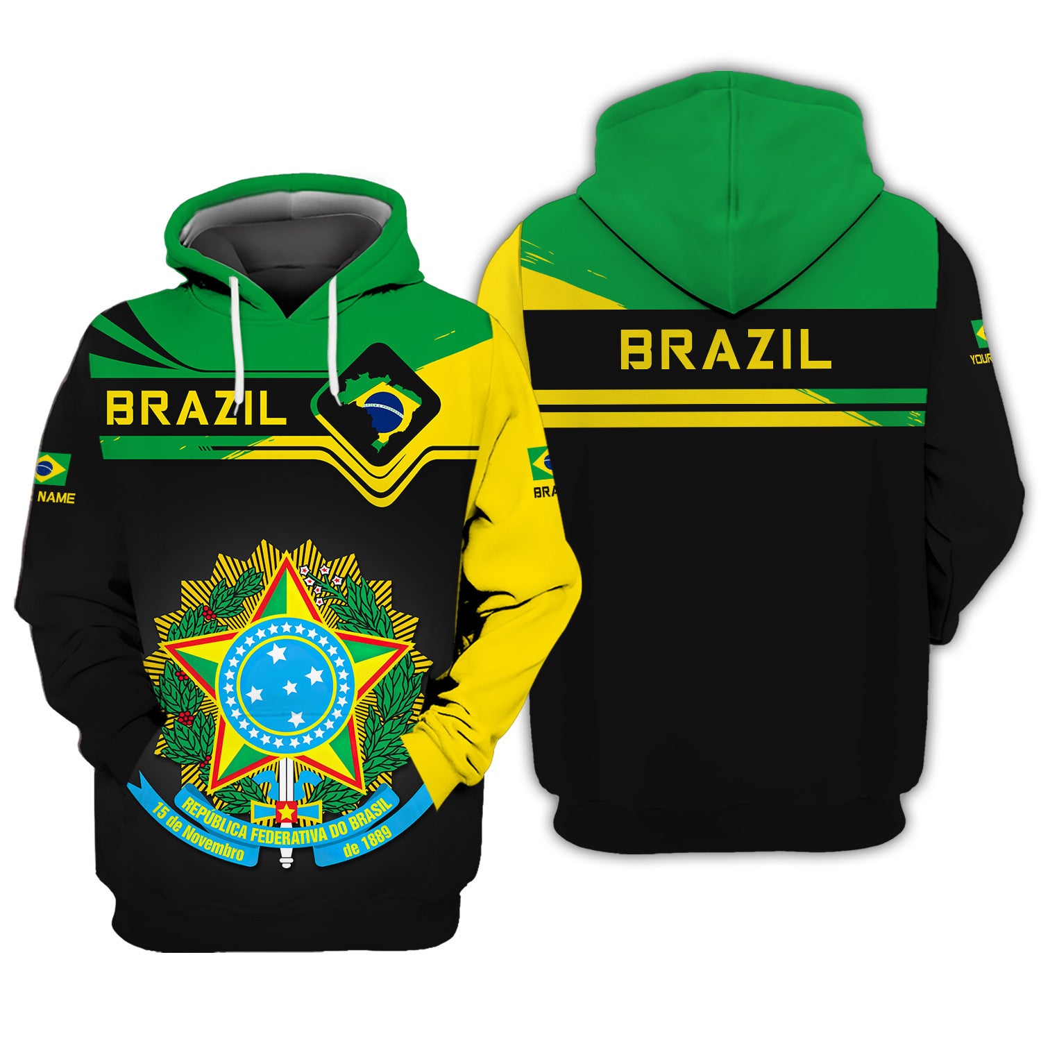 Custom Name 3D Brazil Zipper Hoodie Personalized Gift For Brazil Lovers