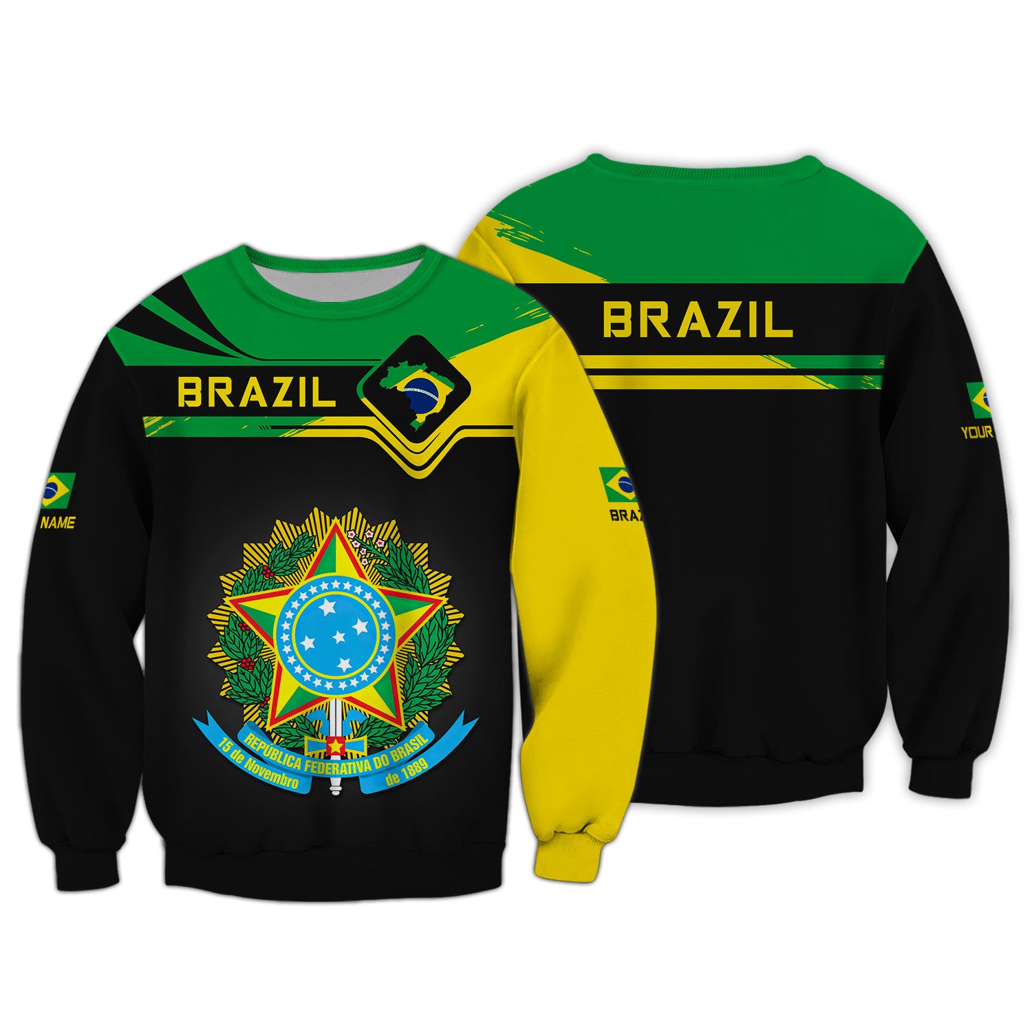 Custom Name 3D Brazil Zipper Hoodie Personalized Gift For Brazil Lovers