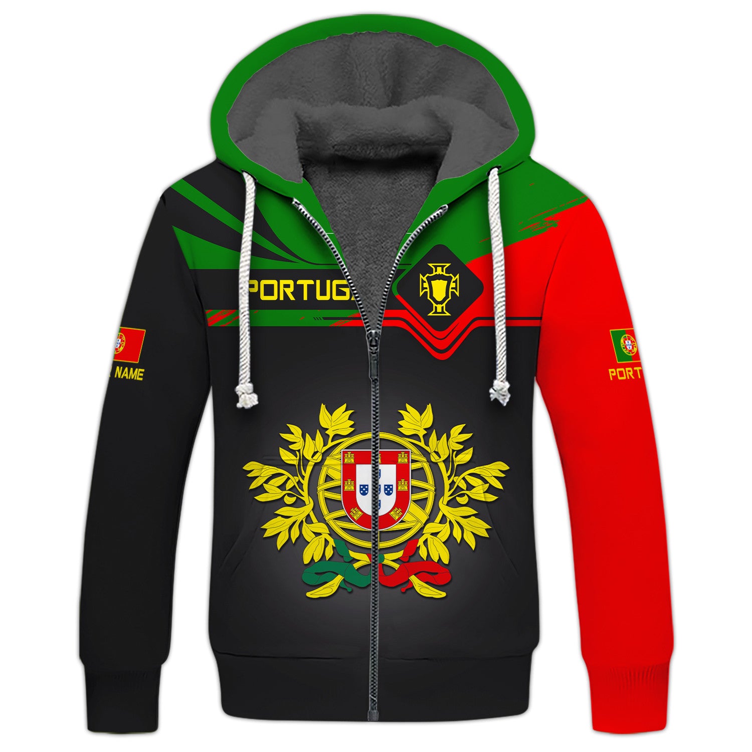 Love Portugal 3D Custom Name Portugal Zipper Hoodie Gift For Men & Woman