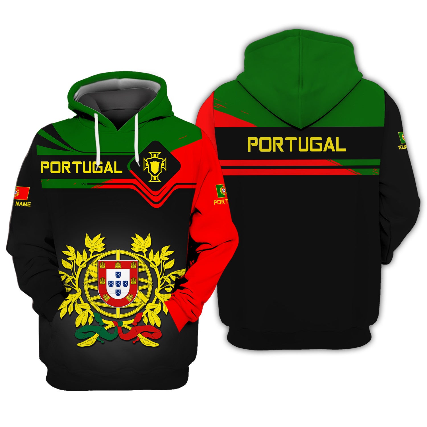 Love Portugal 3D Custom Name Portugal Zipper Hoodie Gift For Men & Woman