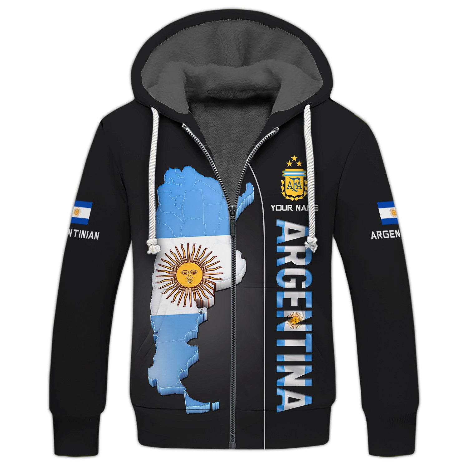 Argentina Personalized Name 3D Zipper Hoodie Custom Name Gift For Argentina Lovers