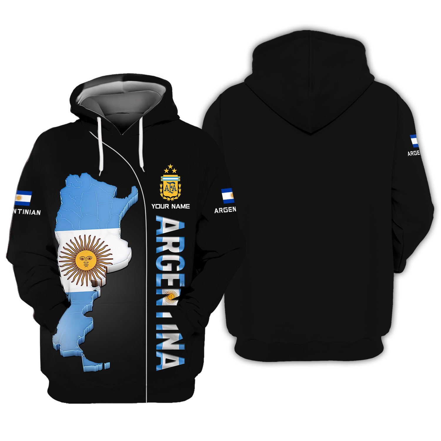 Argentina Personalized Name 3D Zipper Hoodie Custom Name Gift For Argentina Lovers