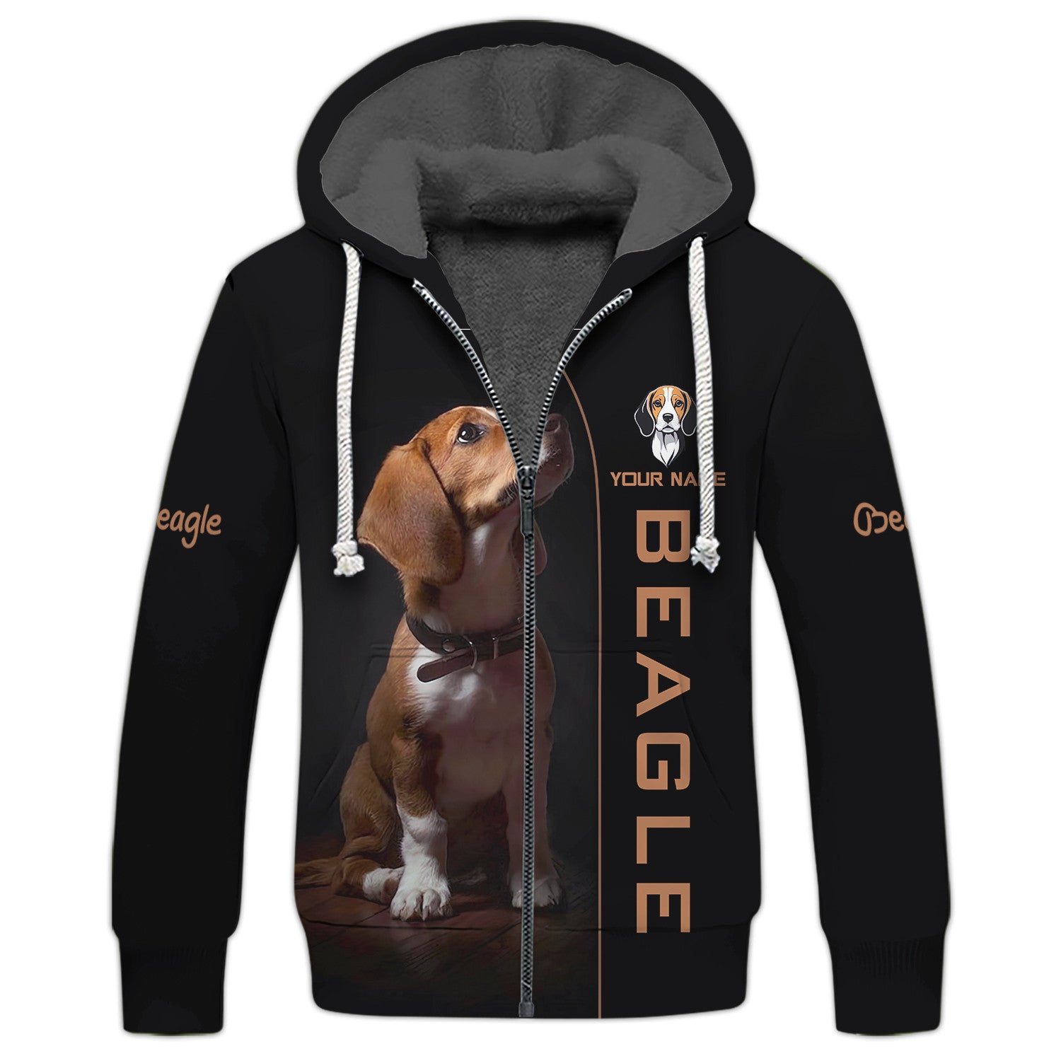 Custom Name 3D Beagle Zipper Hoodie Beagle Personalized Name Zipper Hoodie For Beagle Lovers