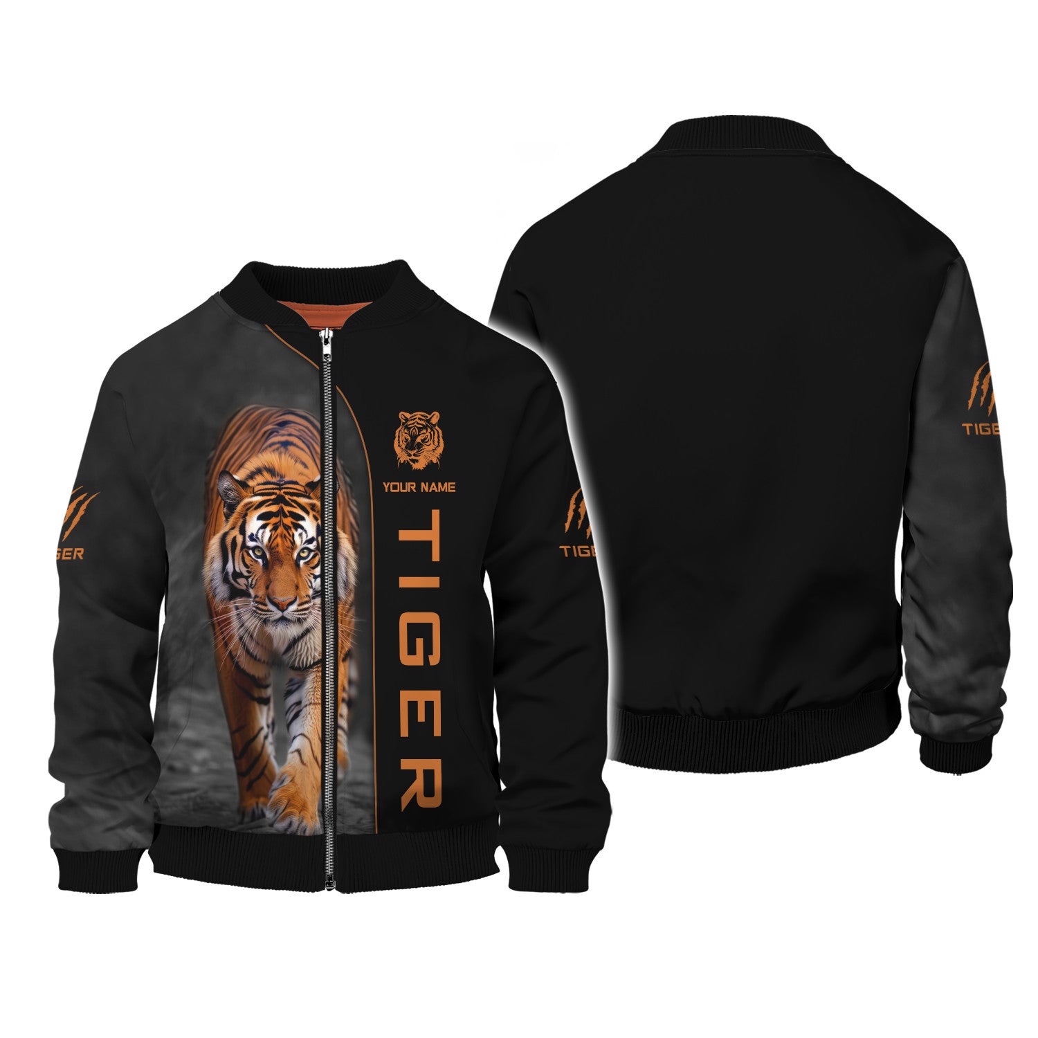 Casual Tiger Graphic Personalized Name 3D Zipper Hoodie Gift For Tiger Lovers