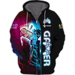 Gamer Personalized Name 3D Playstation Zipper Hoodie Gift For Game Lovers