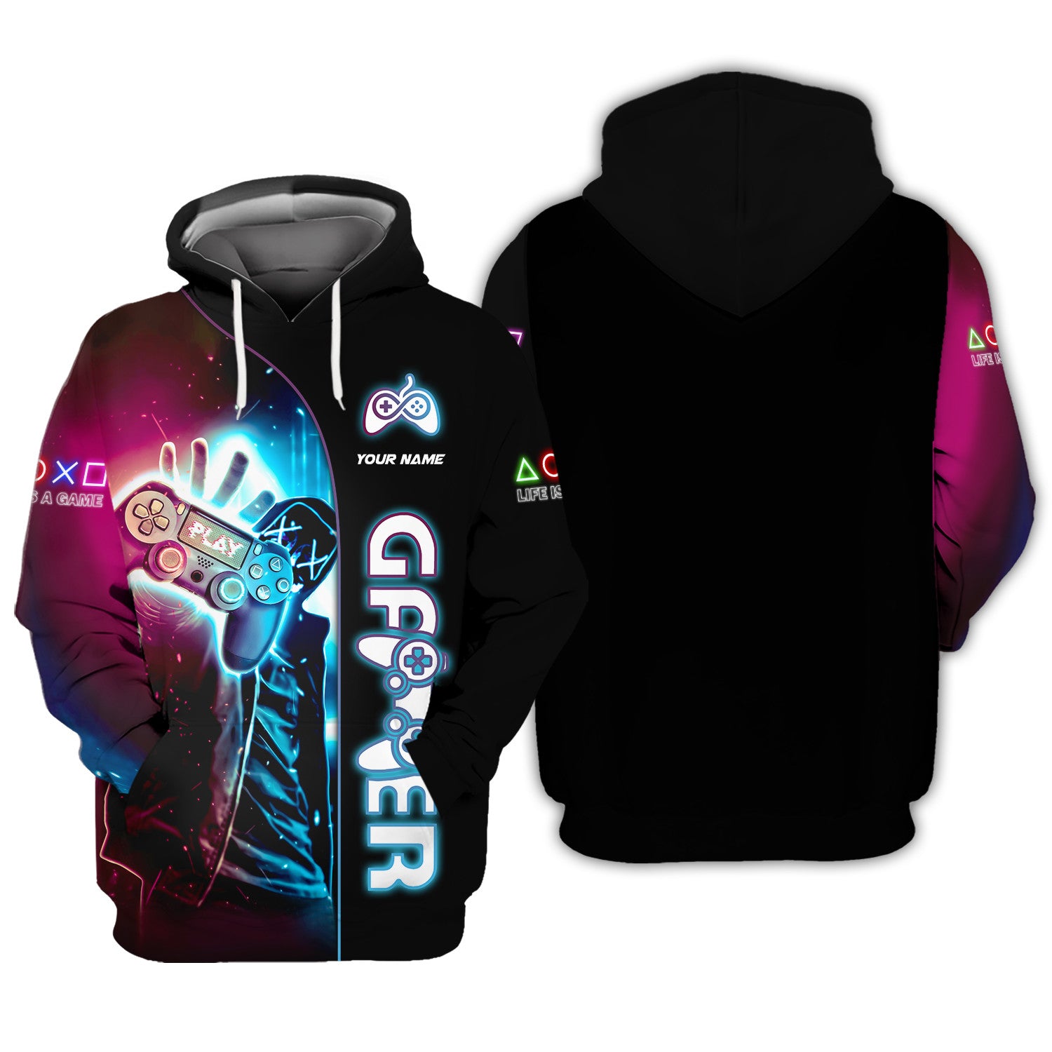 Gamer Personalized Name 3D Playstation Zipper Hoodie Gift For Game Lovers