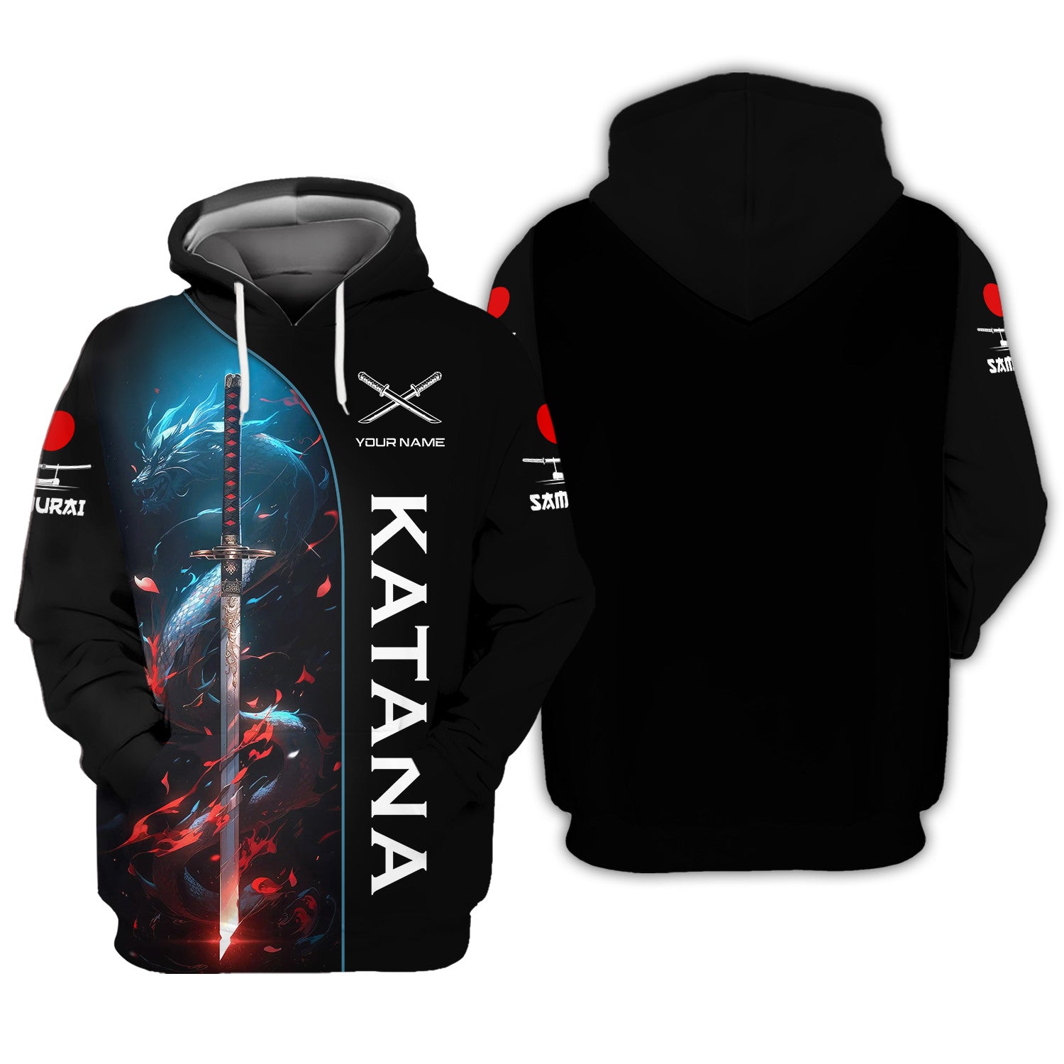 Katana Samurai Personalized Name 3D Zipper Hoodie Custom Gift For Katana Lovers